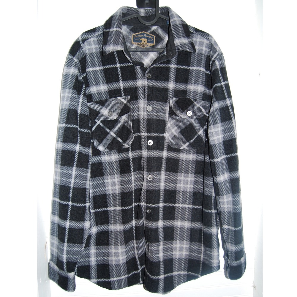 Freedom Foundry fleece flannel shirt Men's medium black white plaid‎